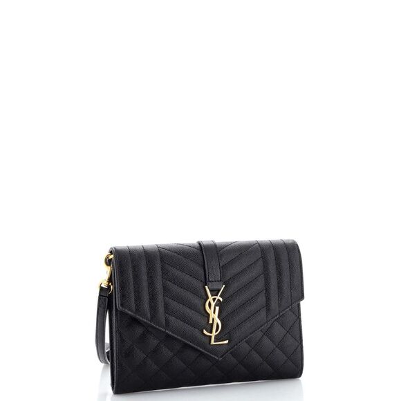 Saint Laurent Classic Monogram Envelope Wristlet Clutch Mixed Matelasse Leather - Picture 2 of 6